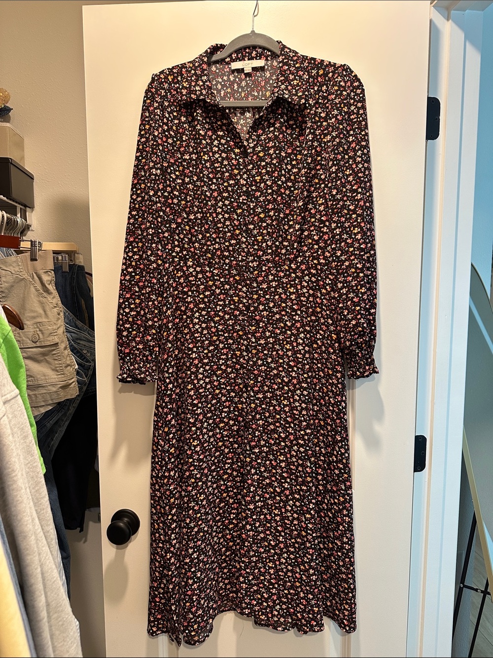 Loft Women's Black Floral Midi Dress Size 6